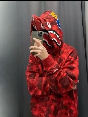 Bape Red Camo Shark Full-Zip Hoodie